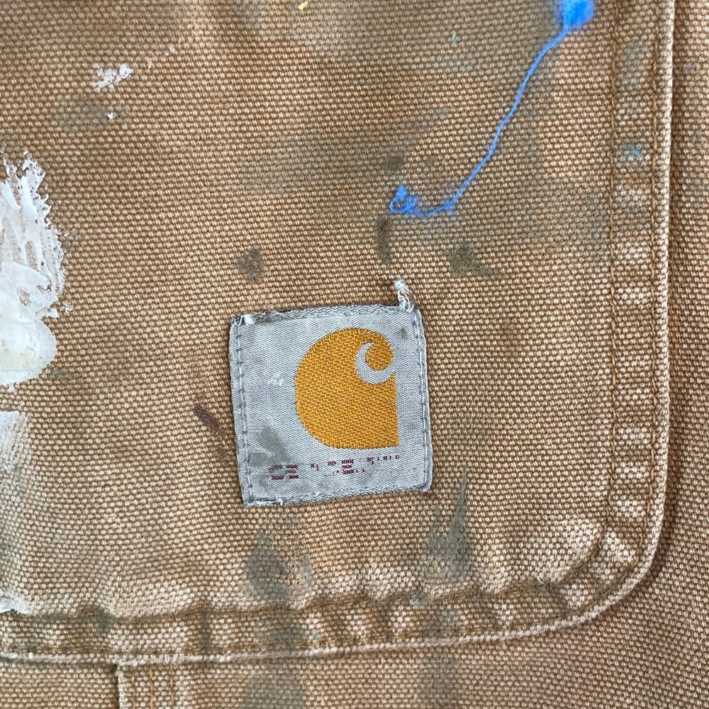 Carhartt Tan Canvas Women's Painter Overalls with Paint Marks - Picture 3 of 13